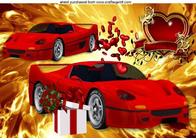Red Car, Roses, and Hearts for Valentine A4