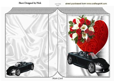 Valentine Heart with Roses and Black Car