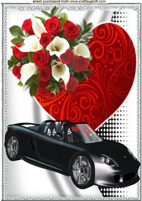 Rose/cream Heart with Black Car for Valentine A4