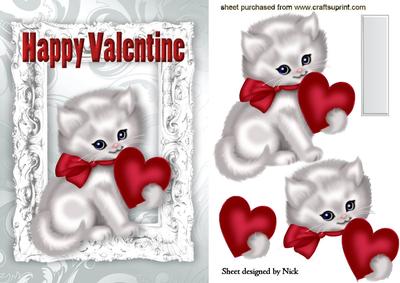 Gorgeous Fuffy White Cat with Red Valentines Heart