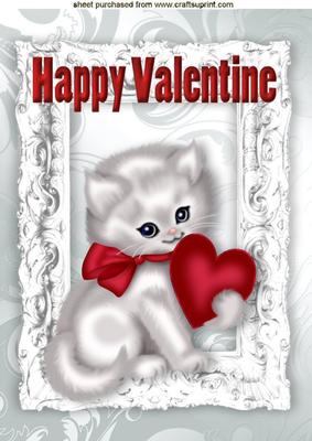 Gorgeous Fluffy White Cat with Red Heart Valentines A4