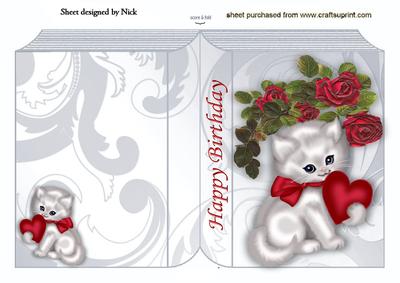Cute Fluffy White Cat with Heart Birthday Folded Book