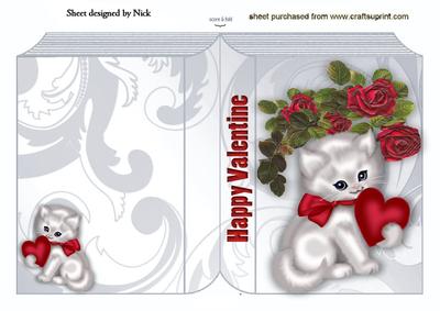 White Kitty with Red Heart in Diamond Frame Folded Book