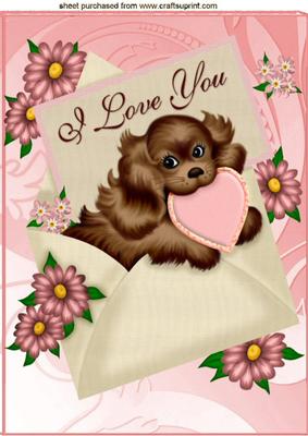 Cute Little Puppy in Envelope I Love You, A4
