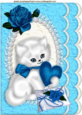 White Kitty with Blue Rose and Heart for Valantine A4