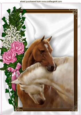 Beautiful Horses Heads Entwinde with Roses A4