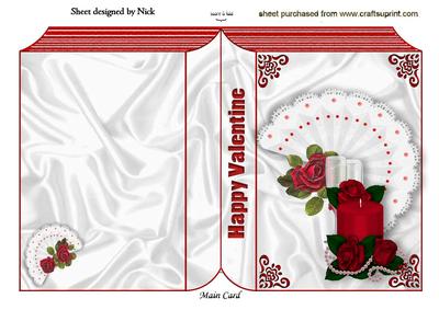 Pretty Fan with Rose and Candle, Valentines, Folded Book