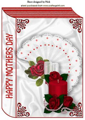 Pretty Fan with Rose and Candle Mothers Day Folded Book A4
