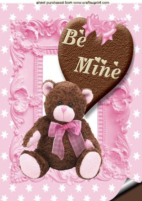 Big Brown Teddy with Heart Biscuit in Ornate Frame A4
