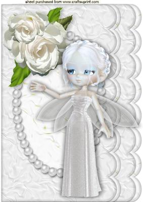 Pretty Faerie with White Rose in Pearl Frame A4