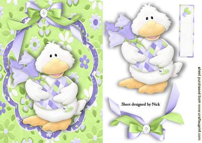 Cute Little Duck with a Heart and Bow