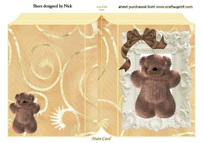 Little Cuddly Brown Bear in Ornate Frame with Brown Bow