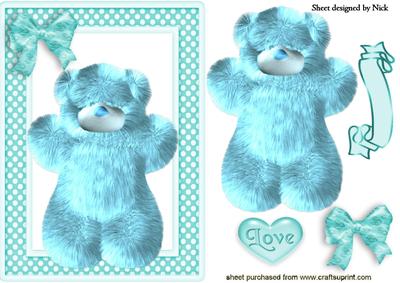 Cuddly Love Bear in Blue Polkadot Frame