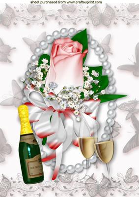Pink & White Rose Corsage with Champagne in Pearl Frame A4