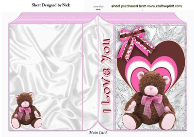 I Love You Brown Teddy with Funky Heart and Bow Folded Book