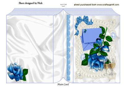 Blue Roses on Vintage Lace with Champers Folded Book