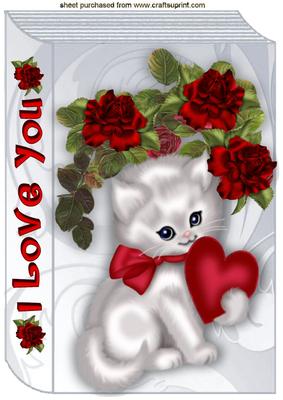 White Kitty with Roses , I Love You Book A4