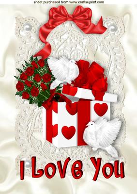 Gift Box with Hearts and Roses with Dove A4