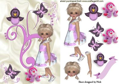 Little Girlwith Tree of Butterflies and Birds