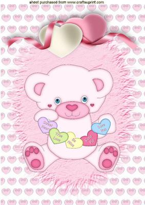 Teddy Bear with Love Hears on Fuzzy Topper A4