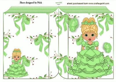 Pretty Victorian Lady in Green with Bows Folded Book A5
