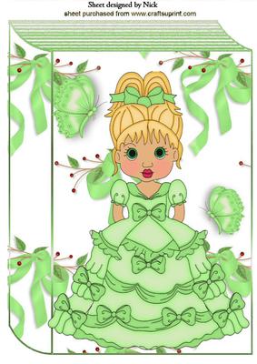 Pretty Victorian Lady in Green with Butterflies Folded Book