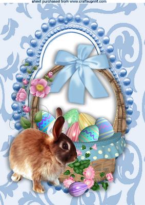 Easter Bunny in Bead Frame with Basket of Eggs A4