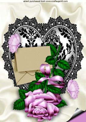 Beautiful Pink Rose with Envelope and Butterflies A4