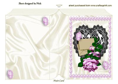 Beautiful Pink Rose with Black Lace Heart and Pearl Frame