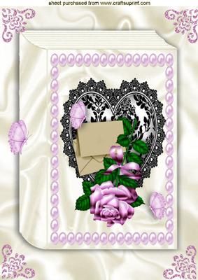 Beautiful Pink Rose on Black Lace Heart Folded Book A4