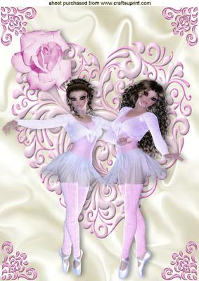 Beautiful Ballerinas in Pink on Pink Heart A4