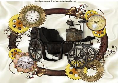 Steampunk Frame of Clocks and Old Vintage Car A4