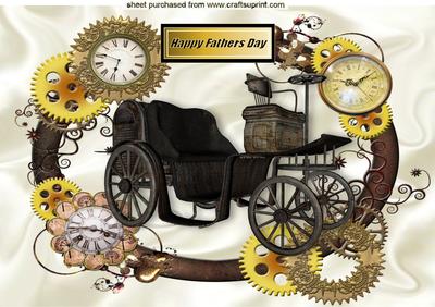 Steampunk Frame of Clocks with Vintage Car Fathers Day A4