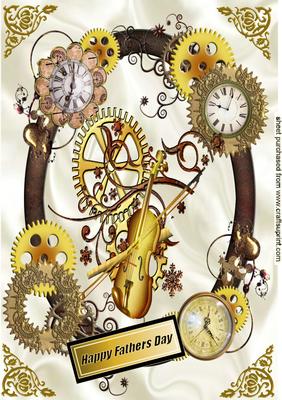 Steampunk Violin in Clock Frame for Fathers Day A4