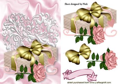 Pink Rose with Love Letters on a Ornate Heart
