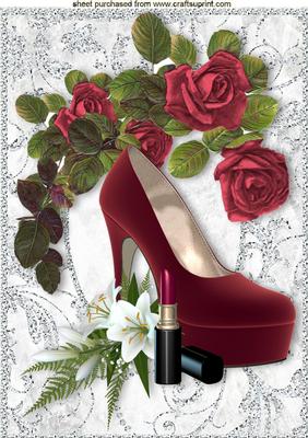 Diamond Frame with Red Shoe and Red Roses A4