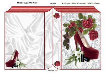 Diamonds, Red Shoes with Red Roses Folded Book