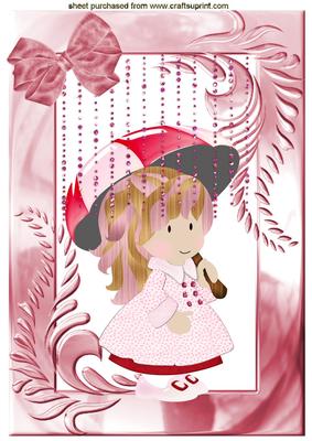 Little Raingirl with Rain Drops and Bow A4