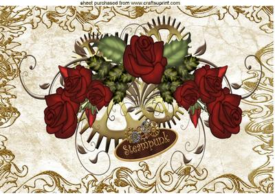 Brown Swirl Frame with Steampunk Roses A4