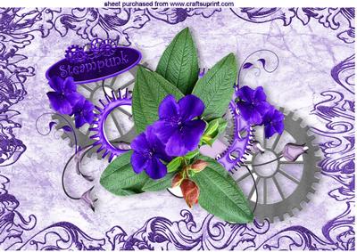 Purple Swirl Frame with Steampunk Purple Flowers A4