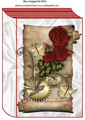 Red Roses with Steampunk Folded Book A4