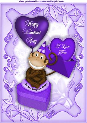 I'm Your Little Love Monkey with Purple Heart Balloons A4