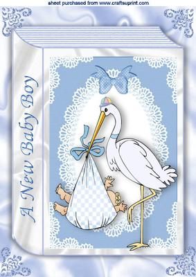 Baby Boy with Stork on Large Folded Book A4