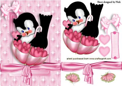 Little Bird with Umberella Filled with Hearts