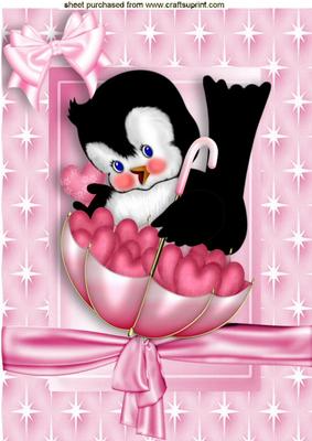Little Birdie with Umberella Filled with Hearts A4