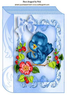 Little Bird on a Branch of Flowers Folded Book A4