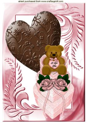 Big Choccy Heart with Cute Bear and Pearls A4