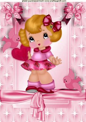 Pretty in Pink, with Hearts and Little Birds A4