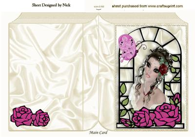 Pretty Lady with Ornate Window with Butterflies Folded Book