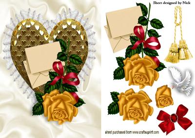 Gold Heart with Gold Rose and Envelope